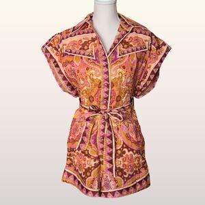Zimmermann Halcyon Printed Linen Playsuit size 0 US Womens size 4 Romper Resort